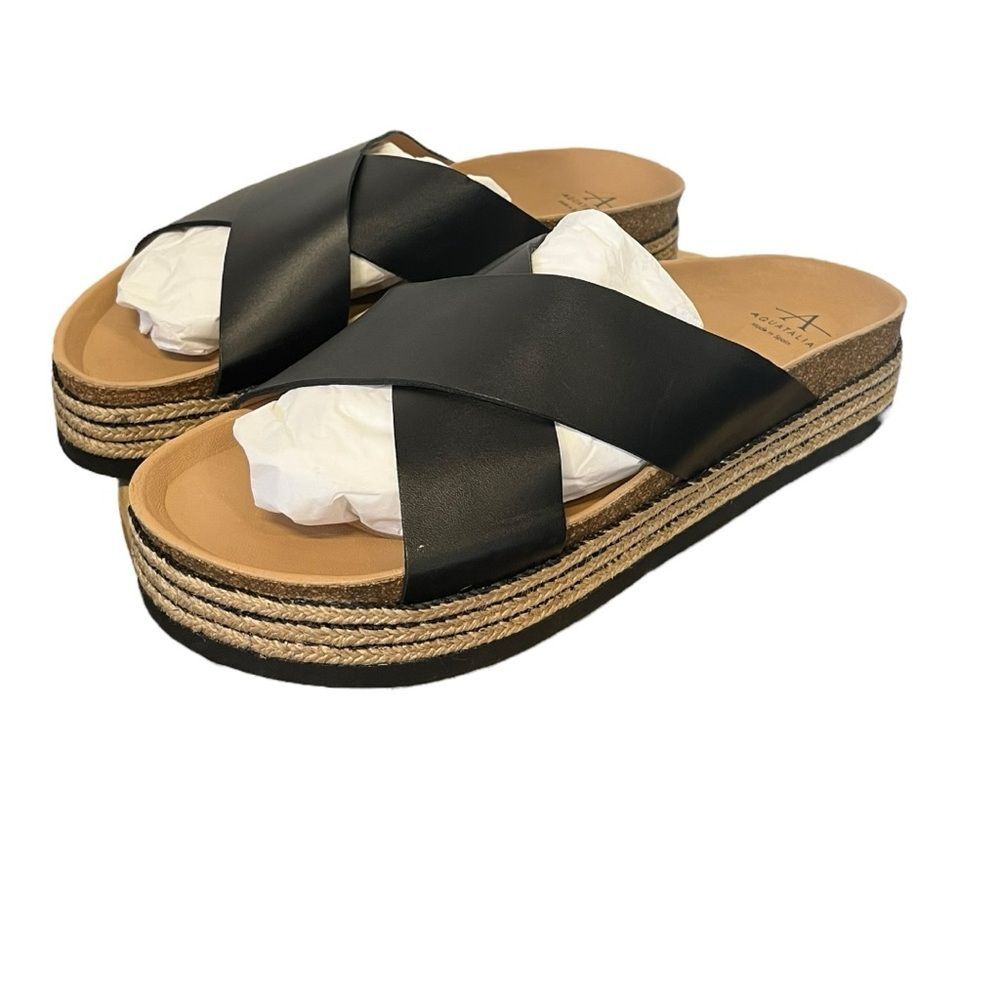 NWOB Aquatalia | Ariana Slip On Wedge Sandals in‎ Black Leather 10